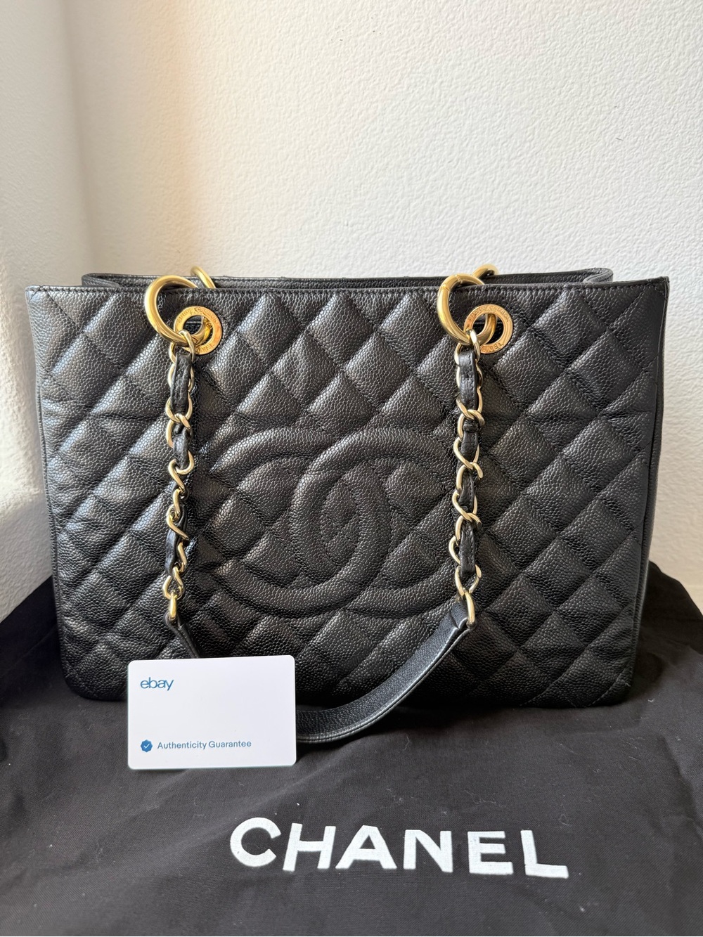CHANEL Grand Shopping Tote Black Caviar Leather with Gold Hardware - Authentic
